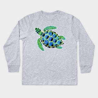 Psychedelic Green Sea Turtle Painting Kids Long Sleeve T-Shirt